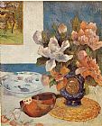 Paul Gauguin Canvas Paintings - Still Life with Chinese Peonies and Mandolin
